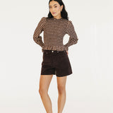 Megan Gingham Smocked Top - Maroon