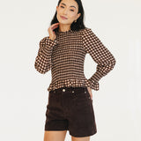 Megan Gingham Smocked Top - Maroon