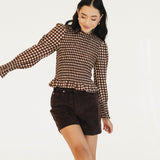 Megan Gingham Smocked Top - Maroon