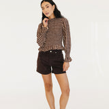 Megan Gingham Smocked Top - Maroon