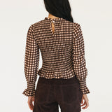 Megan Gingham Smocked Top - Maroon