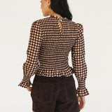 Megan Gingham Smocked Top - Maroon