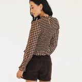 Megan Gingham Smocked Top - Maroon