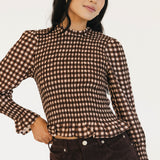 Megan Gingham Smocked Top - Maroon
