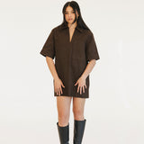 Valorie Pocket Mini Dress - Brown