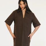 Valorie Pocket Mini Dress - Brown