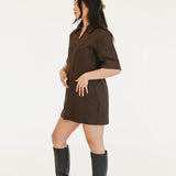 Valorie Pocket Mini Dress - Brown