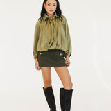 Genie Solid Puffed Bomber Loose Jacket - Green