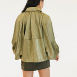Genie Solid Puffed Bomber Loose Jacket - Green