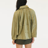 Genie Solid Puffed Bomber Loose Jacket - Green