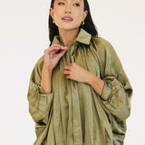 Genie Solid Puffed Bomber Loose Jacket - Green