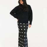 Casey Satin Midi Skirt - Black/Cream Polka Dot
