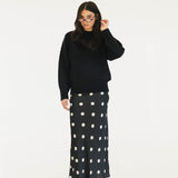 Casey Satin Midi Skirt - Black/Cream Polka Dot
