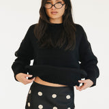 Casey Satin Midi Skirt - Black/Cream Polka Dot