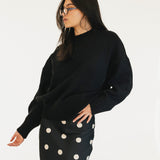 Casey Satin Midi Skirt - Black/Cream Polka Dot