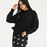 Casey Satin Midi Skirt - Black/Cream Polka Dot