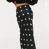 Casey Satin Midi Skirt - Black/Cream Polka Dot