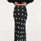 Casey Satin Midi Skirt - Black/Cream Polka Dot