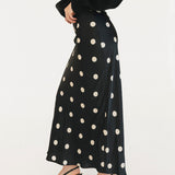 Casey Satin Midi Skirt - Black/Cream Polka Dot