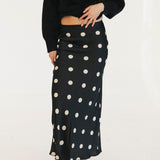 Casey Satin Midi Skirt - Black/Cream Polka Dot