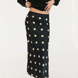 Casey Satin Midi Skirt - Black/Cream Polka Dot