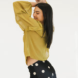 Remi Semi Sheer Ruffled Blouse - Chartruse