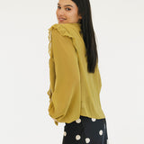 Remi Semi Sheer Ruffled Blouse - Chartruse
