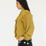 Remi Semi Sheer Ruffled Blouse - Chartruse
