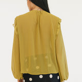 Remi Semi Sheer Ruffled Blouse - Chartruse