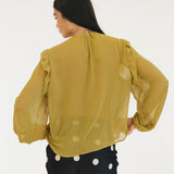 Remi Semi Sheer Ruffled Blouse - Chartruse