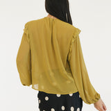 Remi Semi Sheer Ruffled Blouse - Chartruse