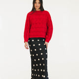 Catie Braided Knit Sweater Top - Red