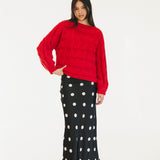 Catie Braided Knit Sweater Top - Red