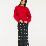 Catie Braided Knit Sweater Top - Red