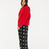 Catie Braided Knit Sweater Top - Red