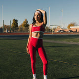 Fancy FitFlow Double Layered Athletic Bra - Crimson Red/White