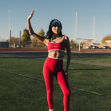 Fancy FitFlow Double Lined Leggings - Crimson Red/White