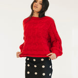 Catie Braided Knit Sweater Top - Red