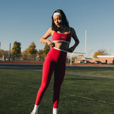 Fancy FitFlow Double Lined Leggings - Crimson Red/White