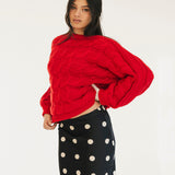 Catie Braided Knit Sweater Top - Red