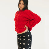 Catie Braided Knit Sweater Top - Red