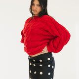 Catie Braided Knit Sweater Top - Red