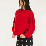 Catie Braided Knit Sweater Top - Red