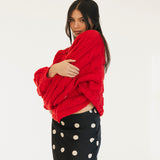 Catie Braided Knit Sweater Top - Red