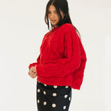 Catie Braided Knit Sweater Top - Red