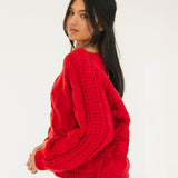 Catie Braided Knit Sweater Top - Red