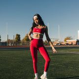 Fancy FitFlow Double Lined Leggings - Crimson Red/White