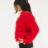 Catie Braided Knit Sweater Top - Red