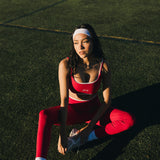 Fancy FitFlow Double Layered Athletic Bra - Crimson Red/White