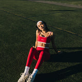 Fancy FitFlow Double Lined Leggings - Crimson Red/White